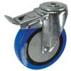 Light Duty/Medium Duty, Castor, 100mm, Braked, Swivel, Bolt Hole, Rubber, Blue thumbnail-0