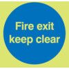 Fire Exit Keep Clear Rigid PVC Photoluminescent Sign 150mm x 150mm thumbnail-0