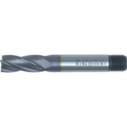 36, End Mill, Regular, Threaded Shank, 6mm, Cobalt High Speed Steel, TiCN