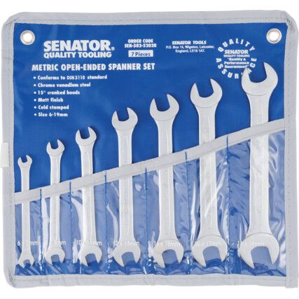 Combination Spanner Set, 6 - 19mm, 7 Pieces, Chrome Vanadium Steel