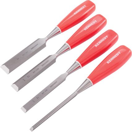 Bevel Edge Wood Chisel Set, Chrome Vanadium Alloy, 13mm/19mm/25mm/6mm x 200mm