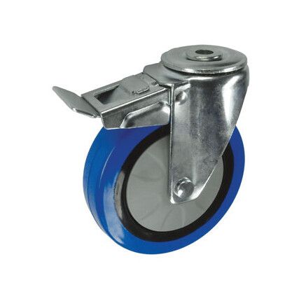 Light Duty/Medium Duty, Castor, 125mm, Braked, Swivel, Bolt Hole, Rubber, Blue