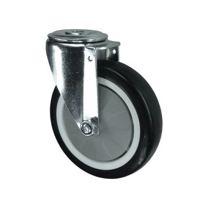 Light Duty/Medium Duty, Castor, 125mm, Unbraked, Swivel, Bolt Hole, Polyurethane, Black