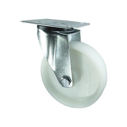 Medium Duty, Castor, 100mm, Unbraked, Swivel, Top Plate, Nylon, White