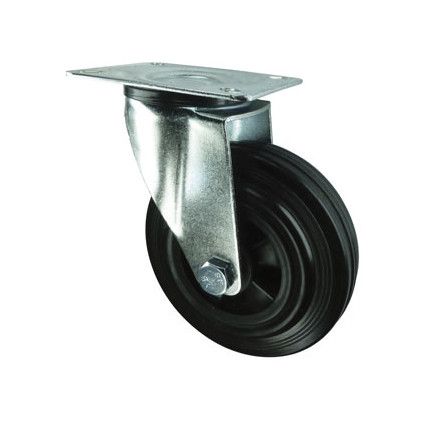 Medium Duty, Castor, 100mm, Unbraked, Swivel, Top Plate, Rubber, Black