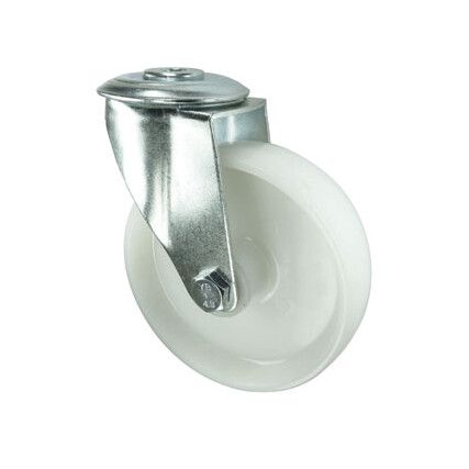 Medium Duty, Castor, 80mm, Unbraked, Swivel, Bolt Hole, Nylon, White