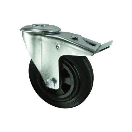 Medium Duty, Castor, 80mm, Braked, Swivel, Bolt Hole, Rubber, Black