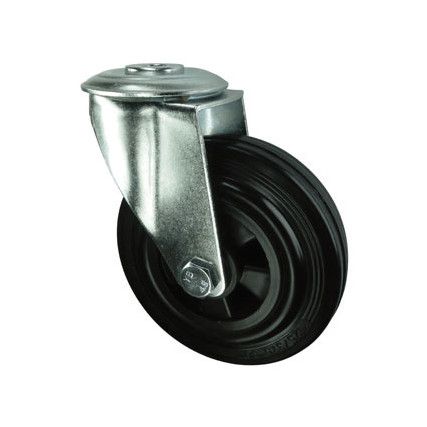 Medium Duty, Castor, 100mm, Unbraked, Swivel, Bolt Hole, Rubber, Black