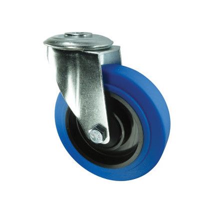 Medium Duty, Castor, 80mm, Unbraked, Swivel, Bolt Hole, Rubber, Blue