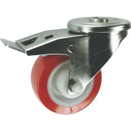 Stainless Steel Castors - Polyurethane Tyred Wheel with Nylon Centre - Plain Bore - Roller Bearing thumbnail-1